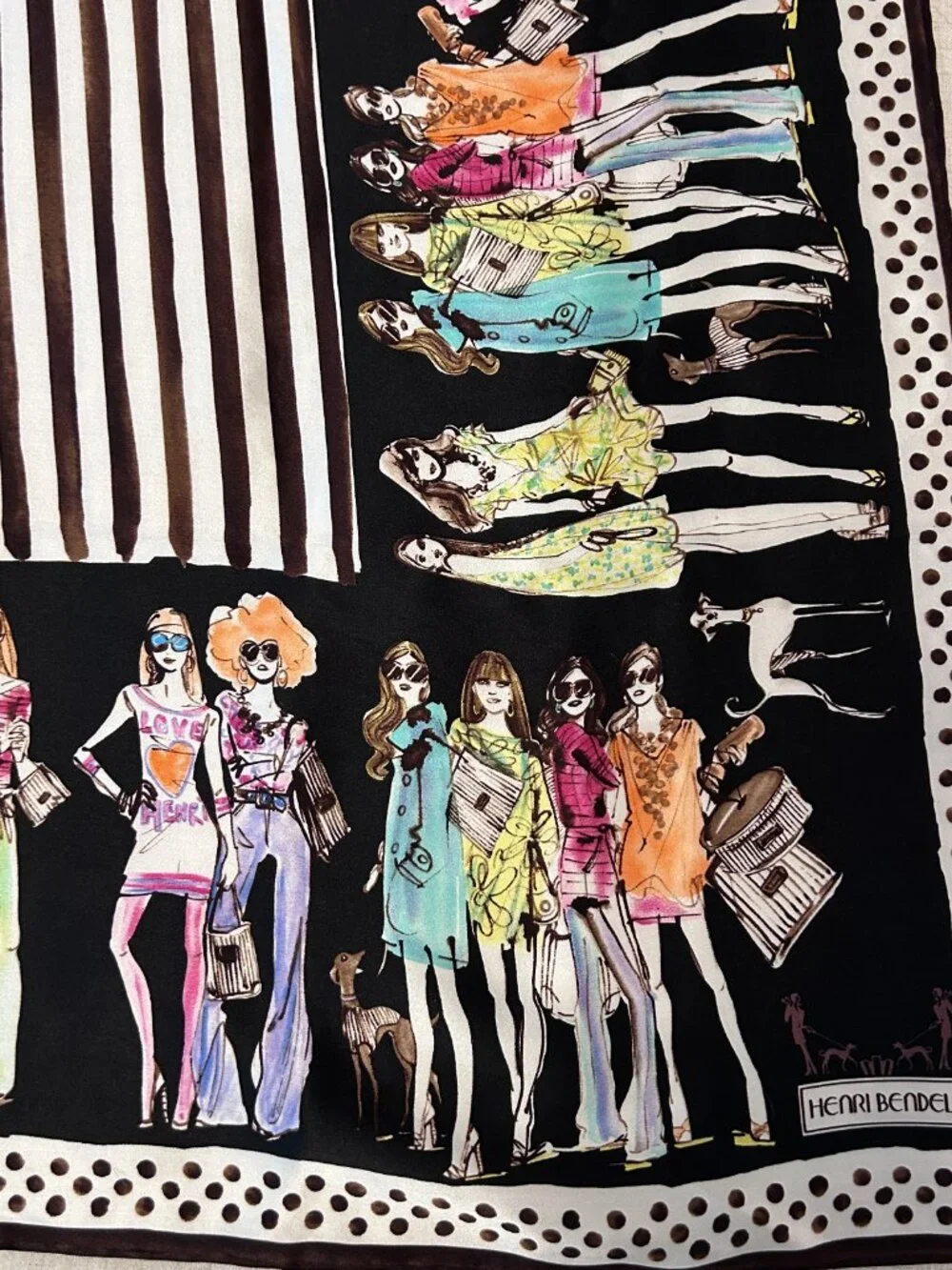 Rare Henri Bendel Silk Bendel Girls Scarf Izak Zenou Fashion Illustration Pouch